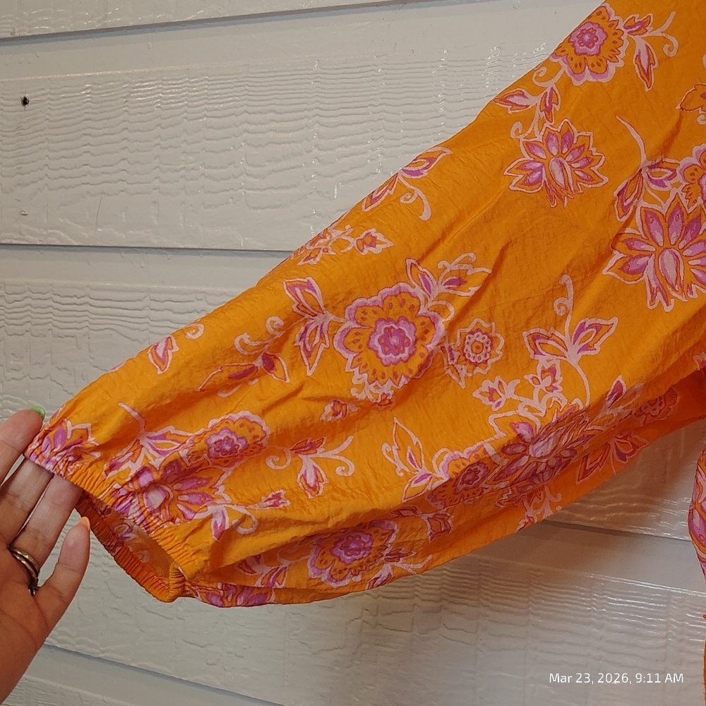 Lane Bryant Women's ORANGE Floral Dress Size 22/24 With Pockets Tie Neck BOHO - Picture 4 of 8